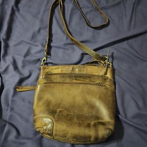 KomalC Chestnut Brown Leather Crossbody Bag Worn Leather Vintage Leather